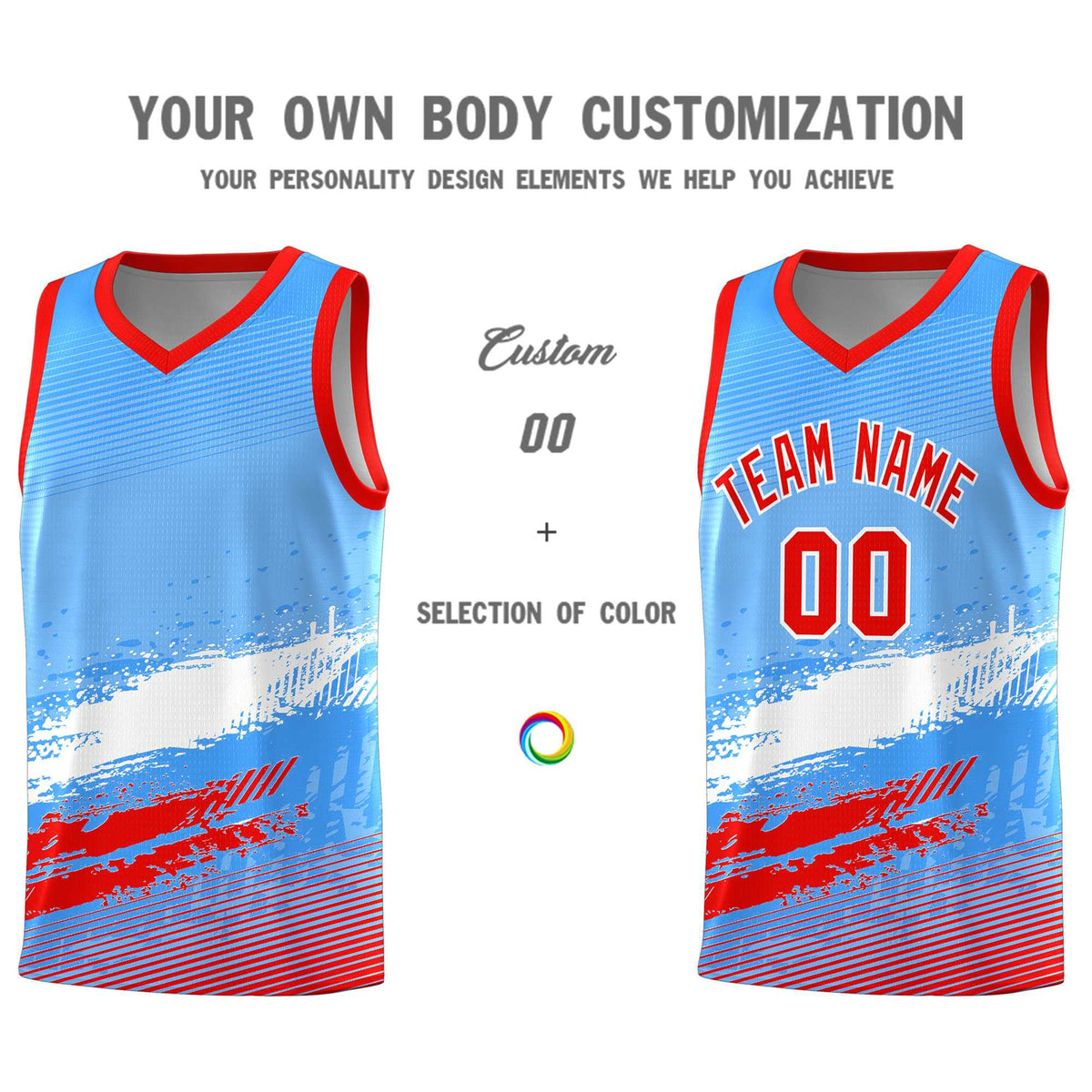 Custom Powder Blue White and Red Graffiti Pattern Sports Uniform Basketball Jersey|KXKSHOP