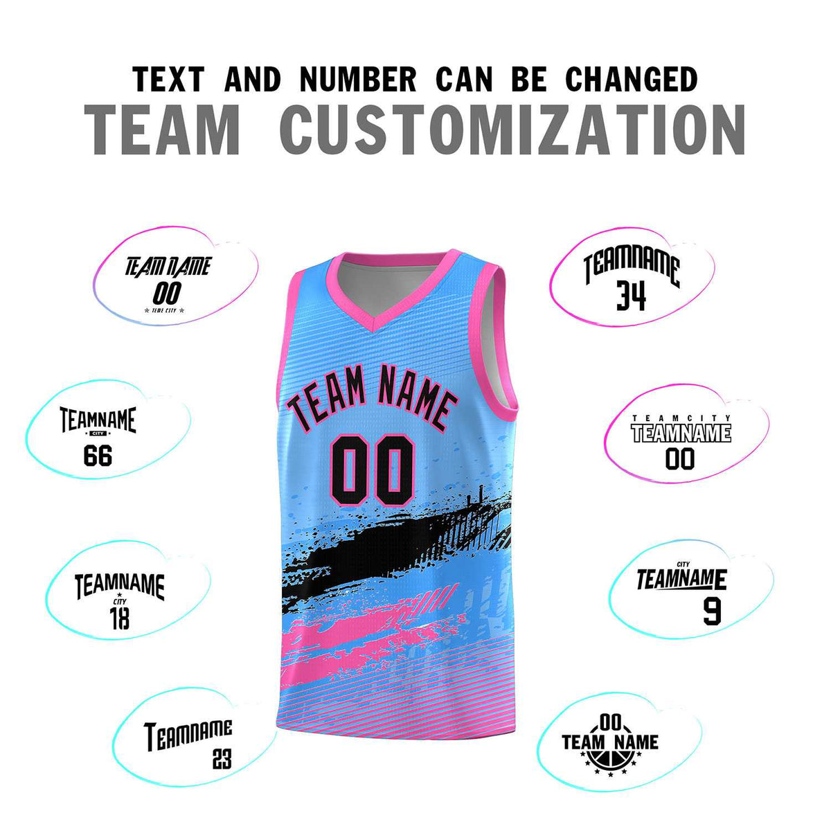 Custom Powder Blue Black and Pink Graffiti Pattern Sports Uniform Basketball Jersey|KXKSHOP