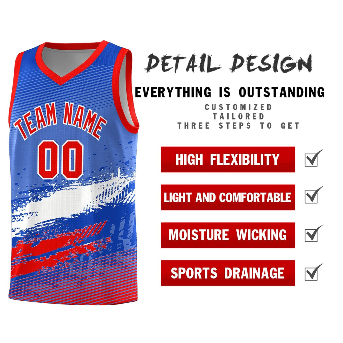 Custom Royal White and Red Graffiti Pattern Sports Uniform Basketball Jersey|KXKSHOP