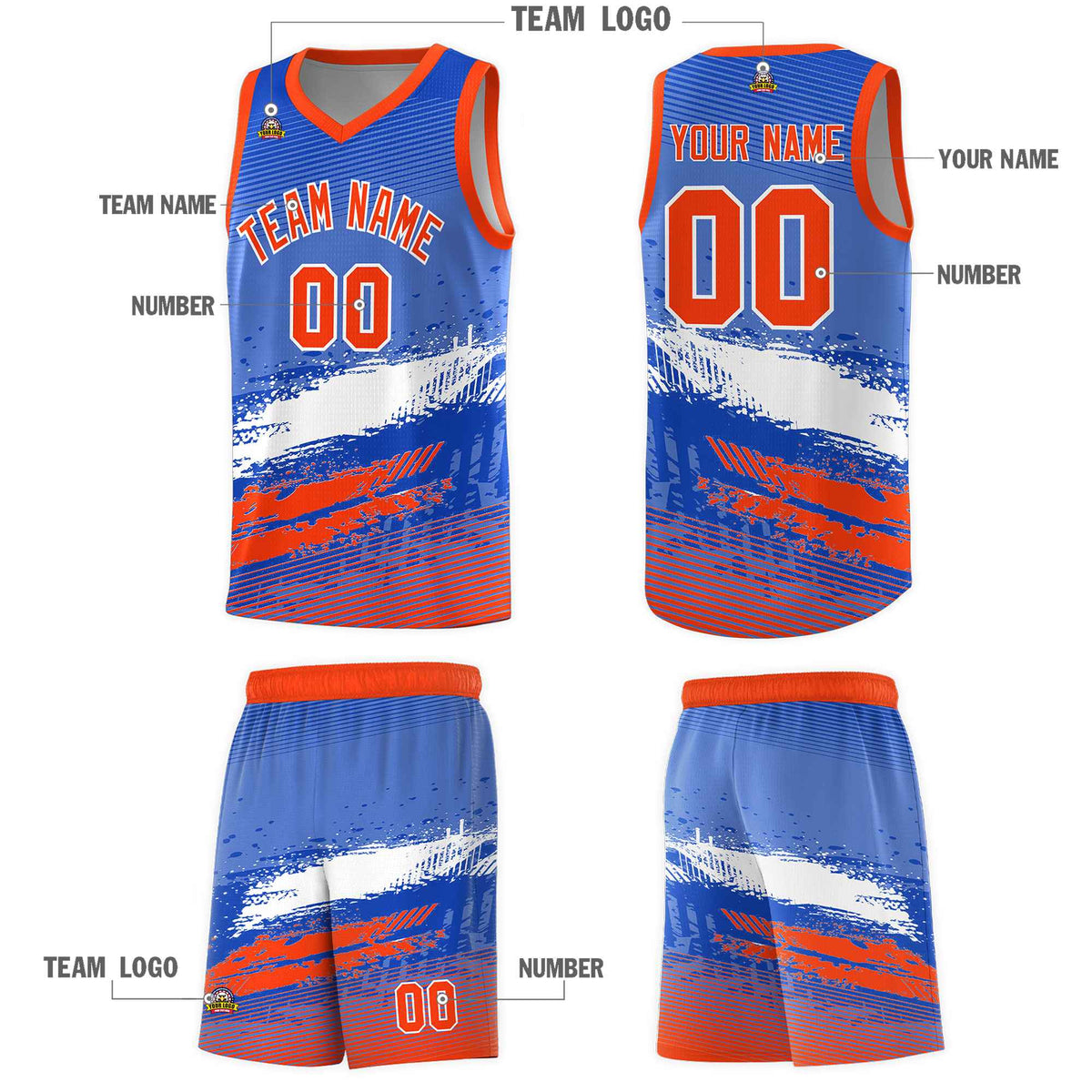 Custom Royal White and Orange Graffiti Pattern Sports Uniform Basketball Jersey|KXKSHOP