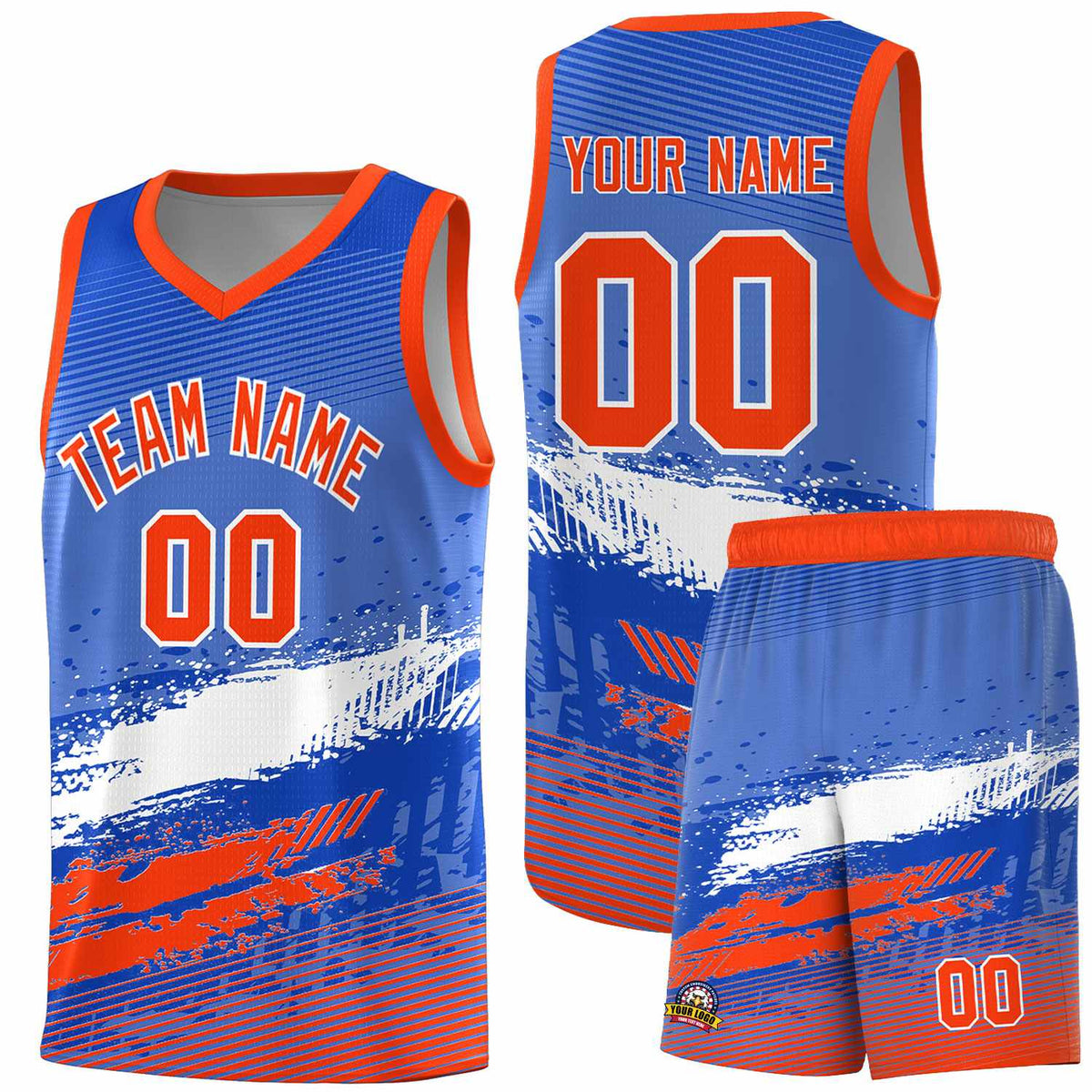 Custom Royal White and Orange Graffiti Pattern Sports Uniform Basketball Jersey|KXKSHOP