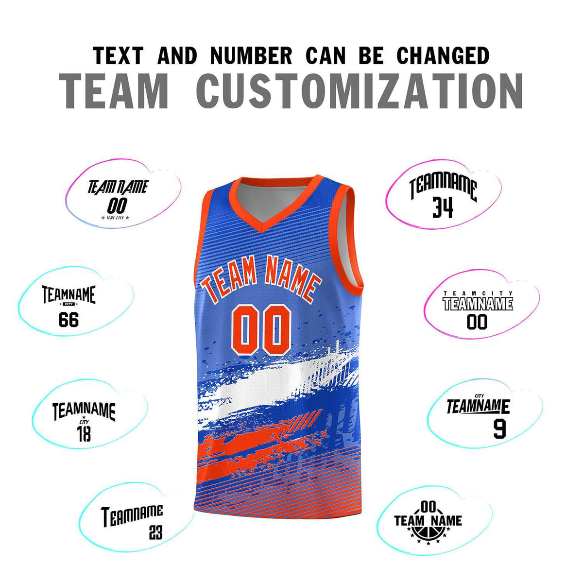 Custom Royal White and Orange Graffiti Pattern Sports Uniform Basketball Jersey|KXKSHOP