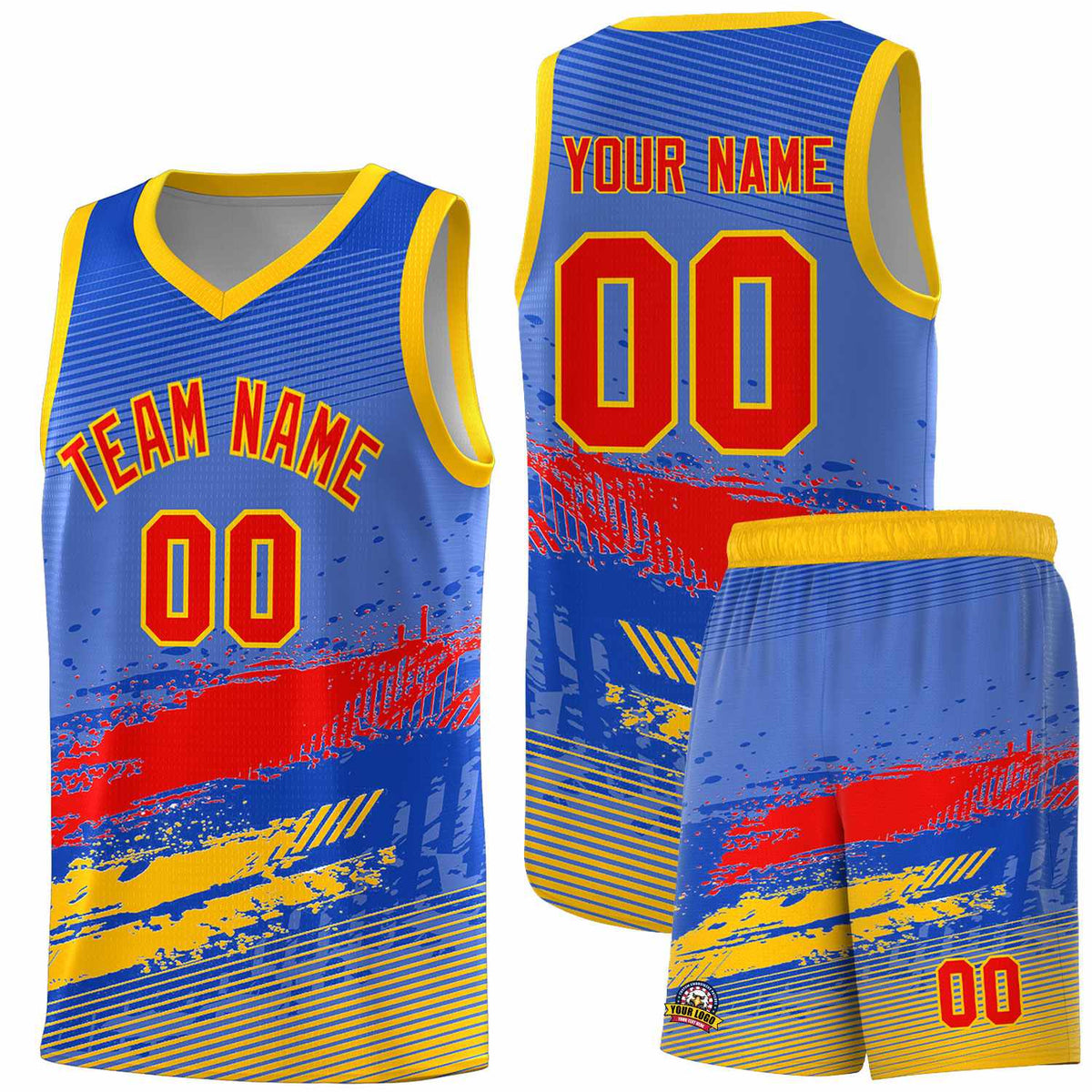 Custom Royal Red and Yellow Graffiti Pattern Sports Uniform Basketball Jersey|KXKSHOP