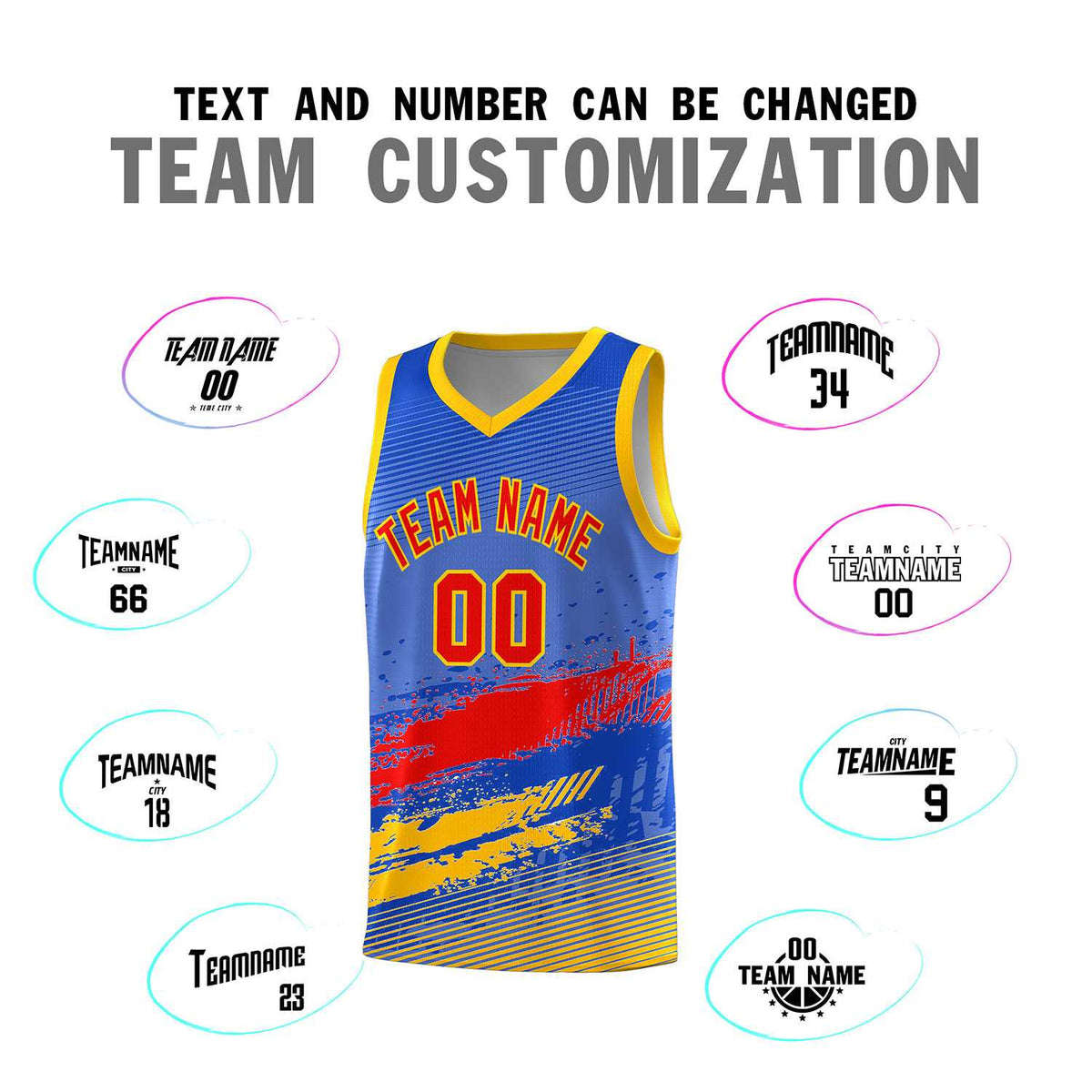 Custom Royal Red and Yellow Graffiti Pattern Sports Uniform Basketball Jersey|KXKSHOP