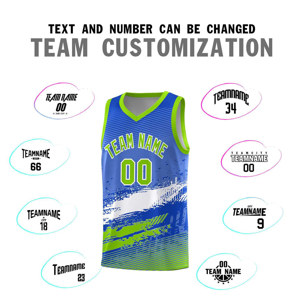 Custom Royal White and Neon Green Graffiti Pattern Sports Uniform Basketball Jersey|KXKSHOP