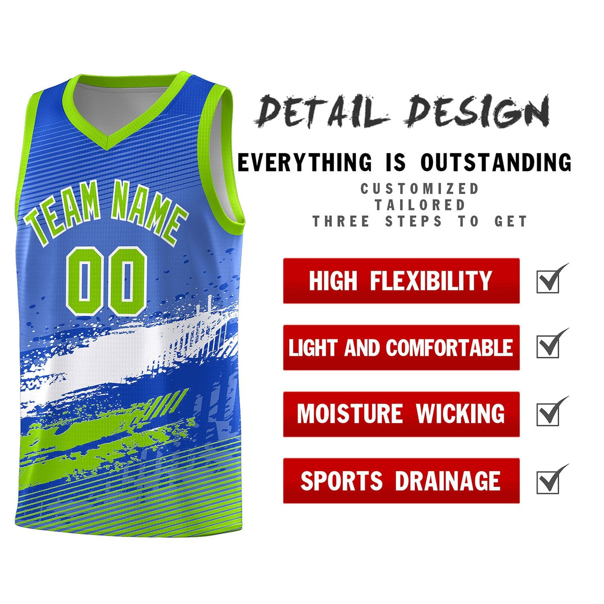 Custom Royal White and Neon Green Graffiti Pattern Sports Uniform Basketball Jersey|KXKSHOP