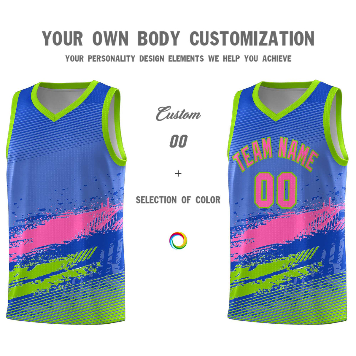 Custom Royal Pink and Neon Green Graffiti Pattern Sports Uniform Basketball Jersey|KXKSHOP