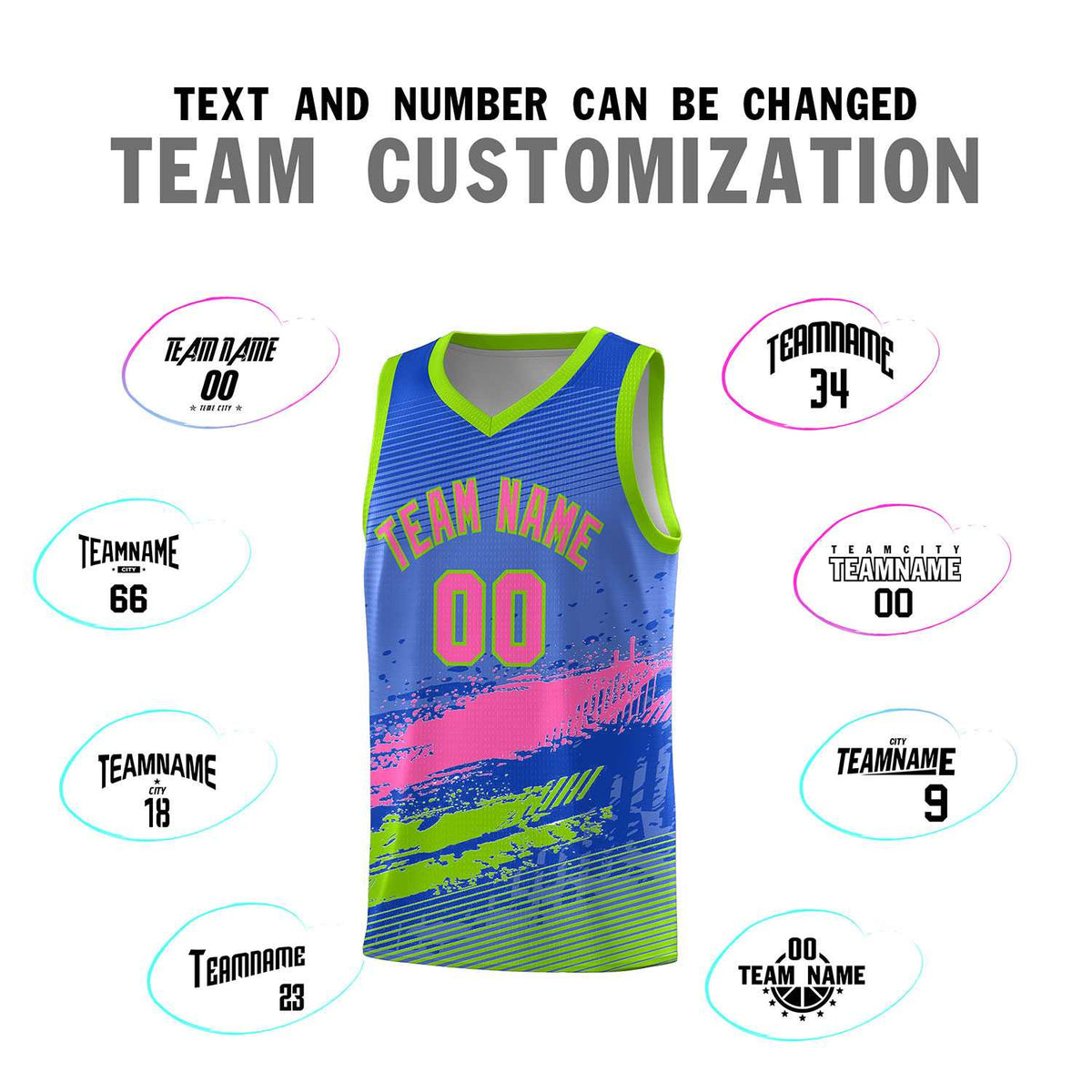 Custom Royal Pink and Neon Green Graffiti Pattern Sports Uniform Basketball Jersey|KXKSHOP