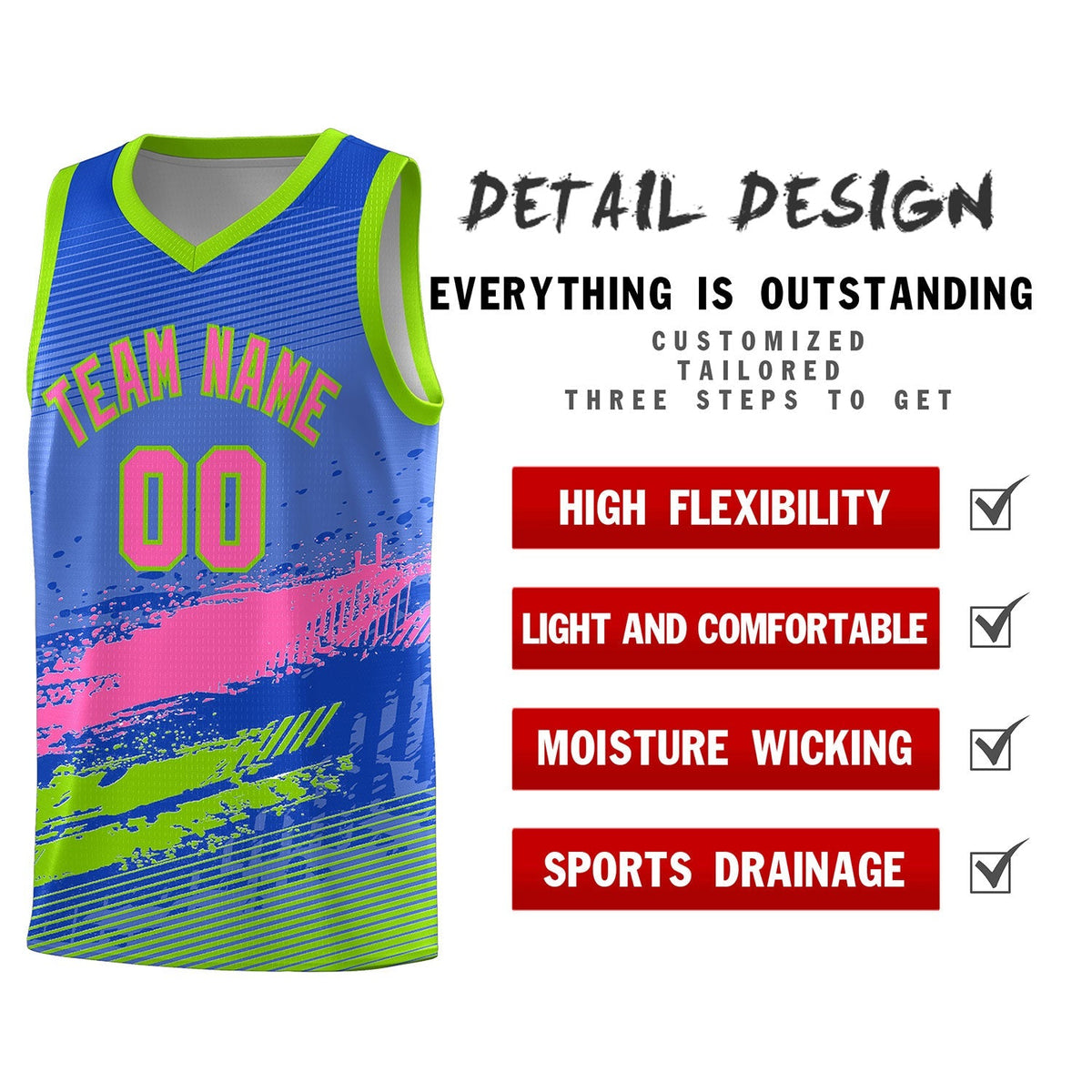 Custom Royal Pink and Neon Green Graffiti Pattern Sports Uniform Basketball Jersey|KXKSHOP