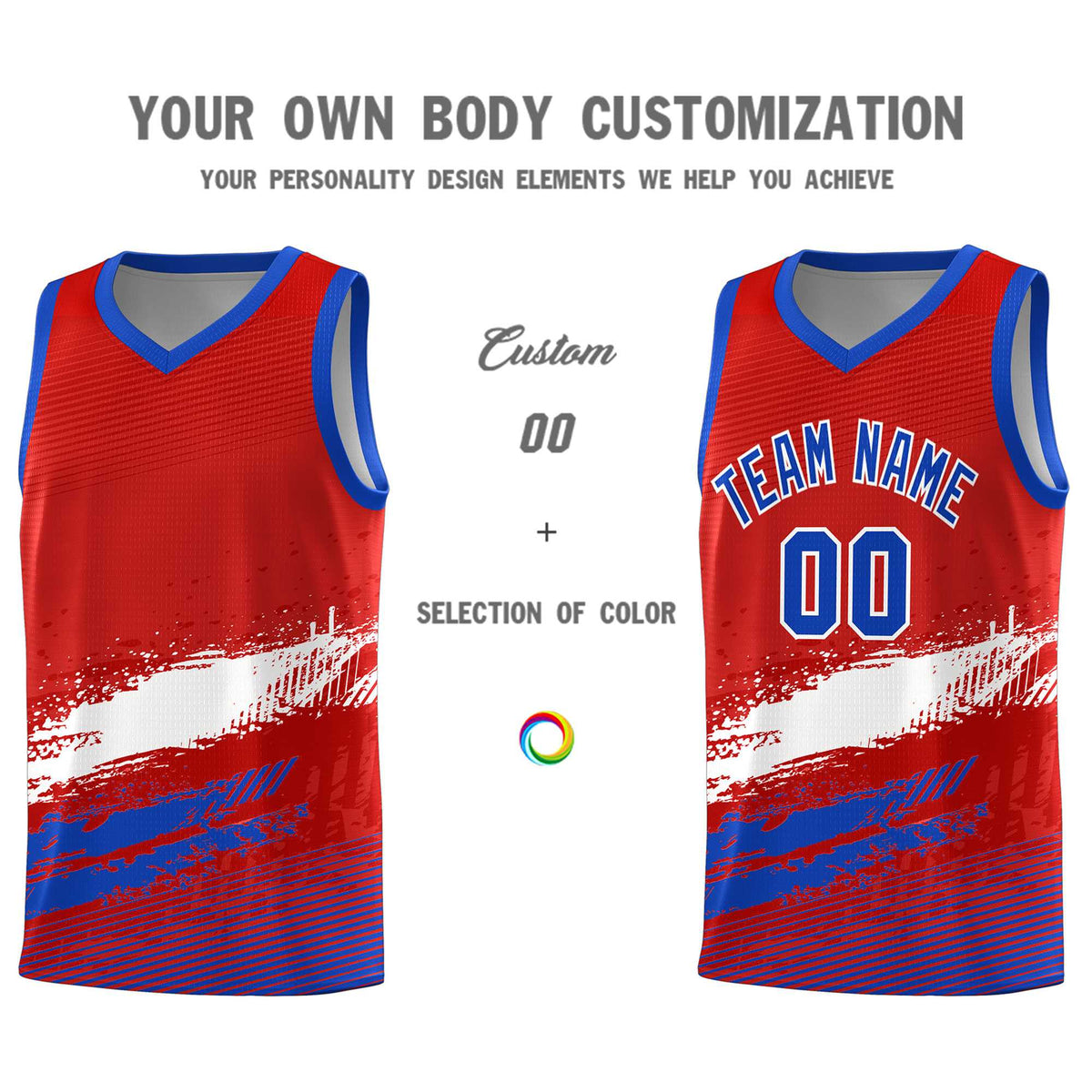 Custom Red White and Royal Graffiti Pattern Sports Uniform Basketball Jersey|KXKSHOP