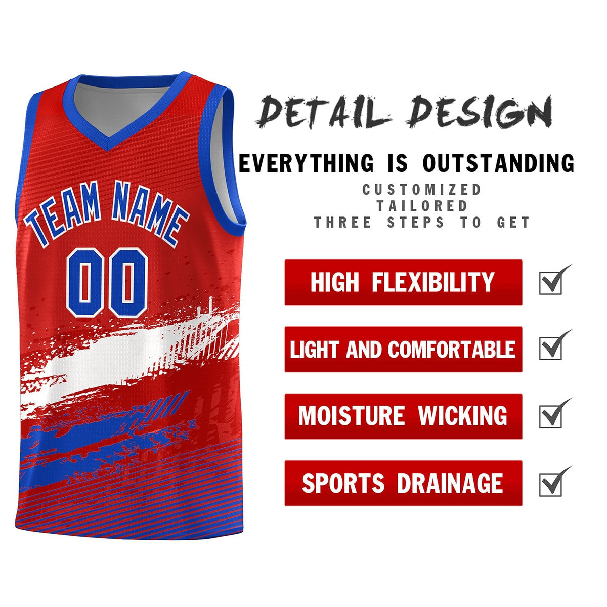 Custom Red White and Royal Graffiti Pattern Sports Uniform Basketball Jersey|KXKSHOP