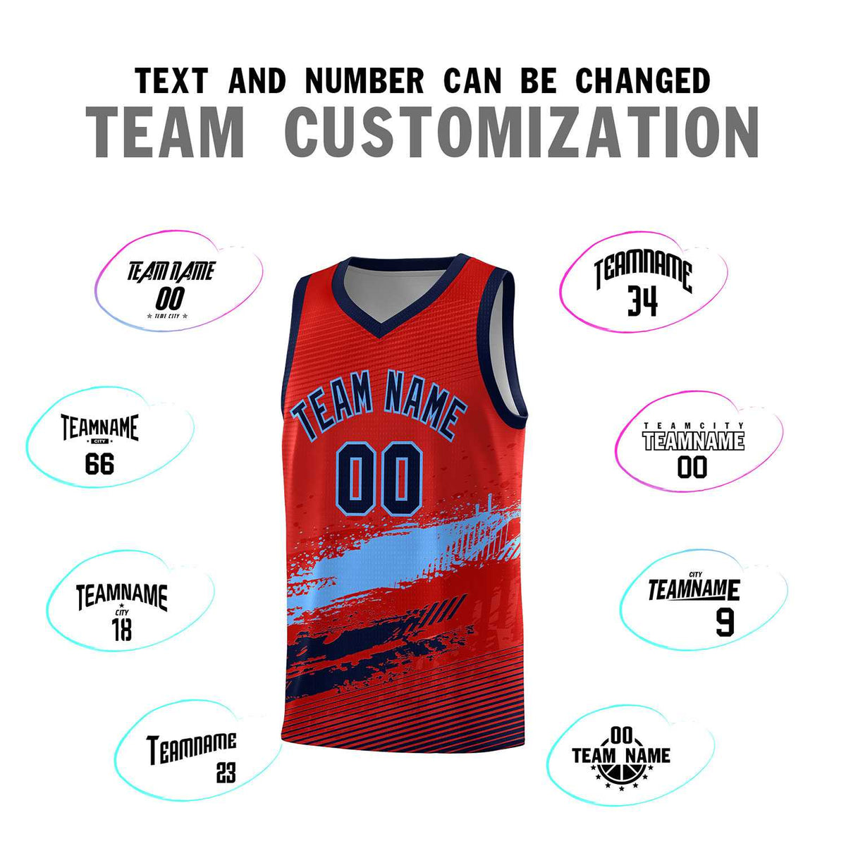Custom Red Powder Blue and Navy Graffiti Pattern Sports Uniform Basketball Jersey|KXKSHOP