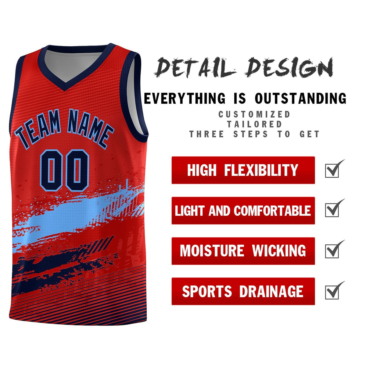 Custom Red Powder Blue and Navy Graffiti Pattern Sports Uniform Basketball Jersey|KXKSHOP