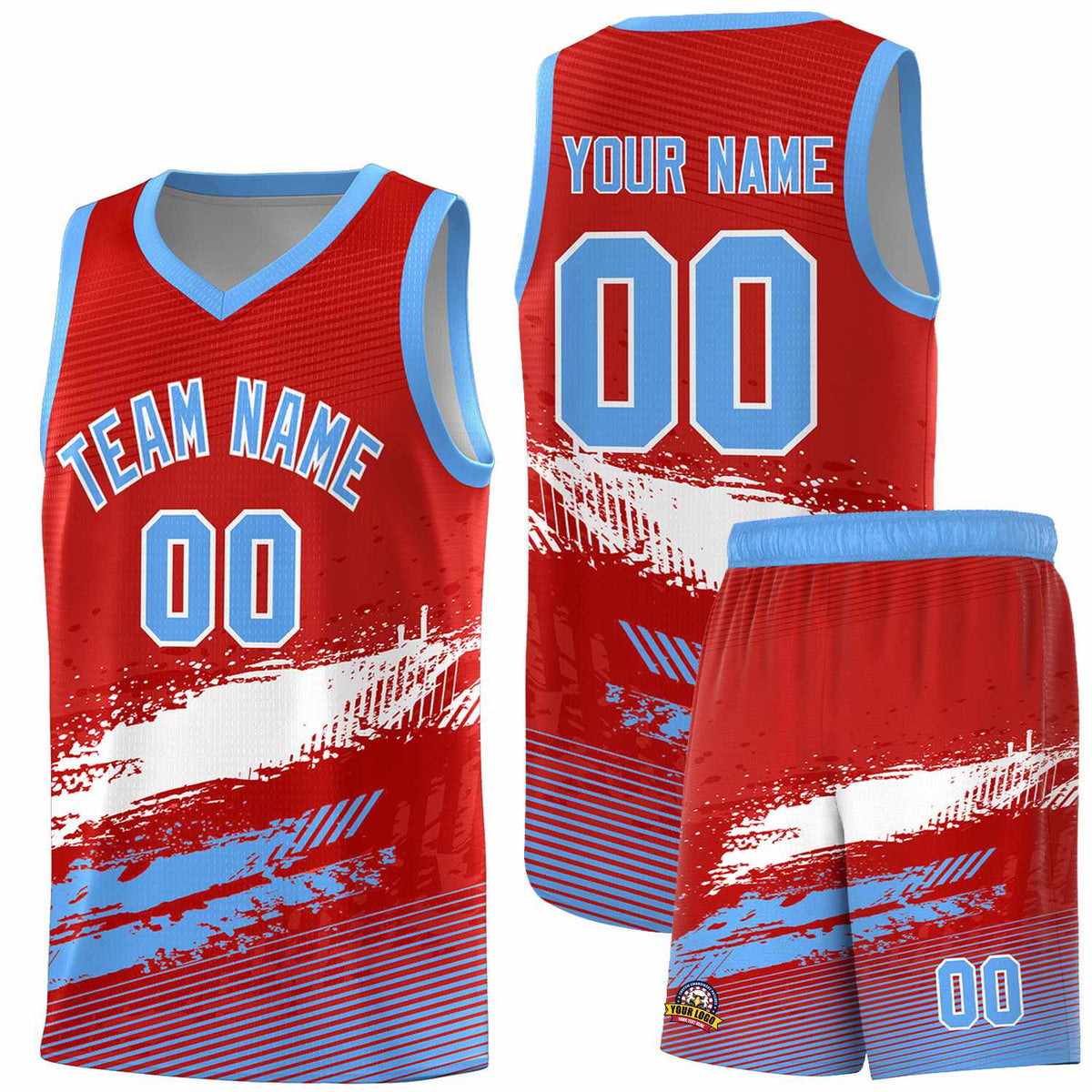 Custom Red White and Powder Blue Graffiti Pattern Sports Uniform Basketball Jersey|KXKSHOP