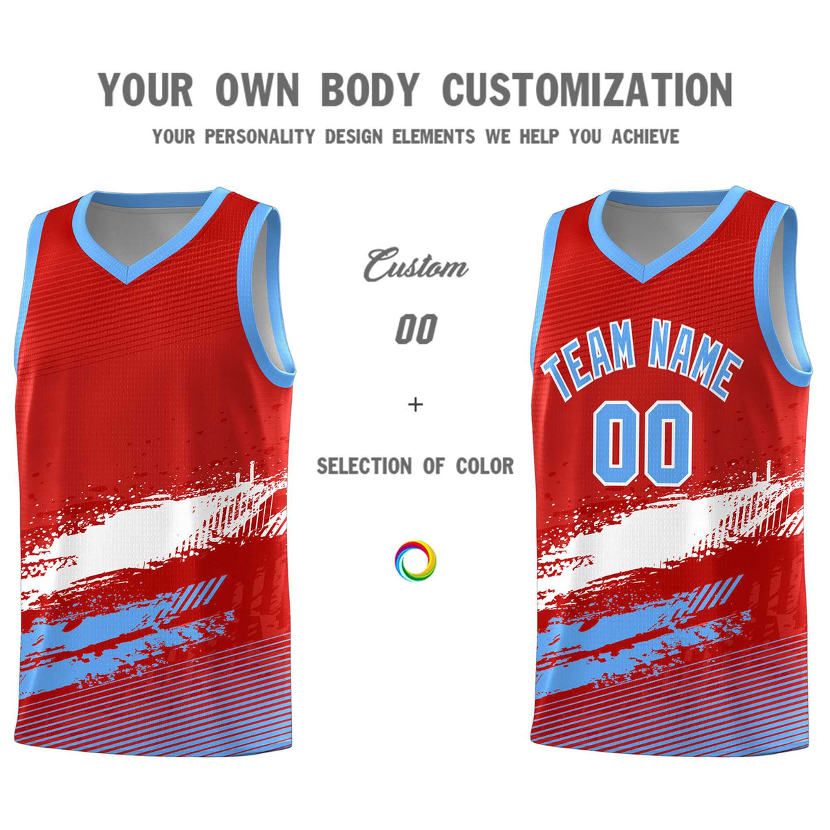 Custom Red White and Powder Blue Graffiti Pattern Sports Uniform Basketball Jersey|KXKSHOP