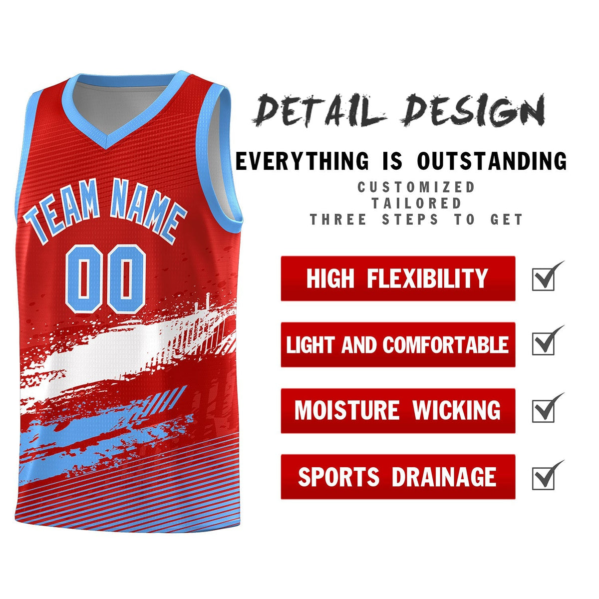 Custom Red White and Powder Blue Graffiti Pattern Sports Uniform Basketball Jersey|KXKSHOP