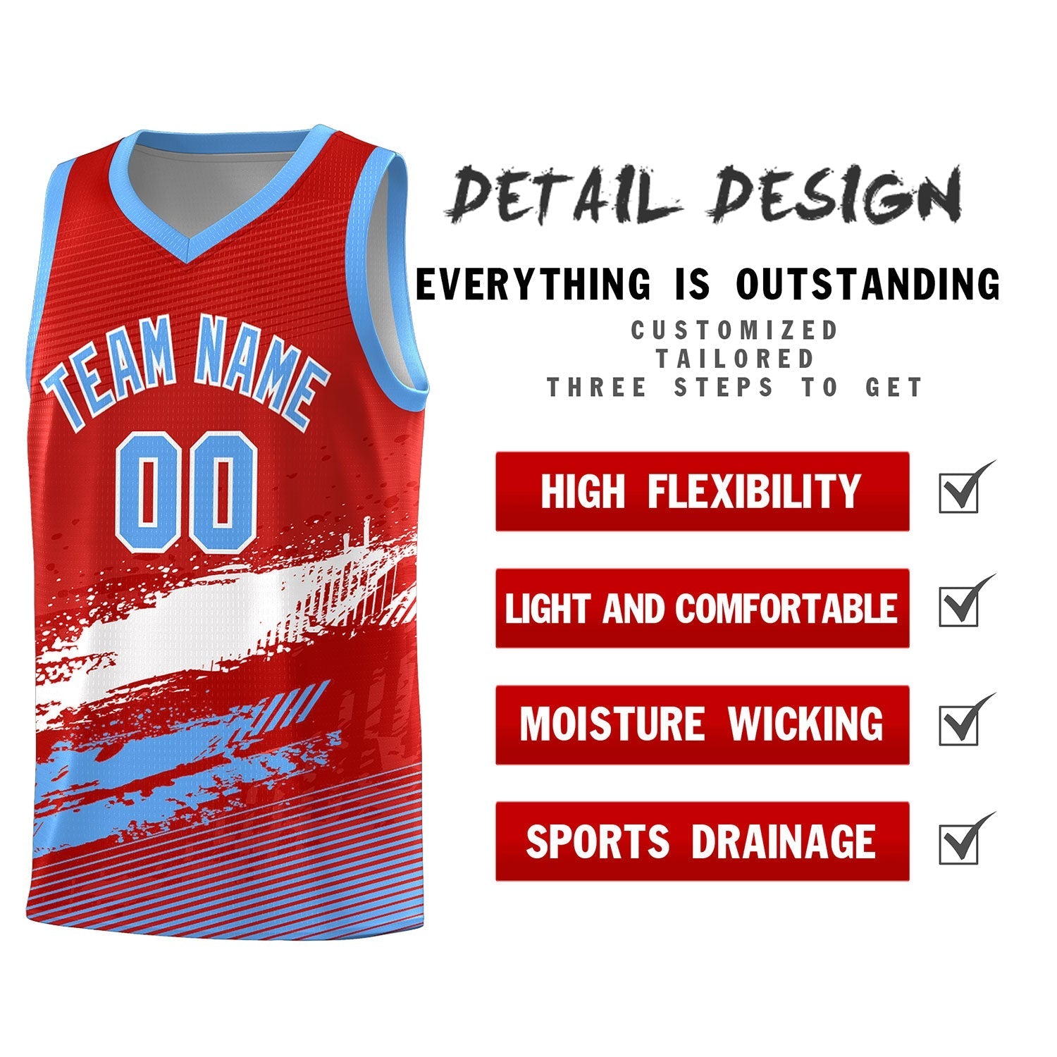 Custom Red White and Powder Blue Graffiti Pattern Sports Uniform Basketball Jersey|KXKSHOP