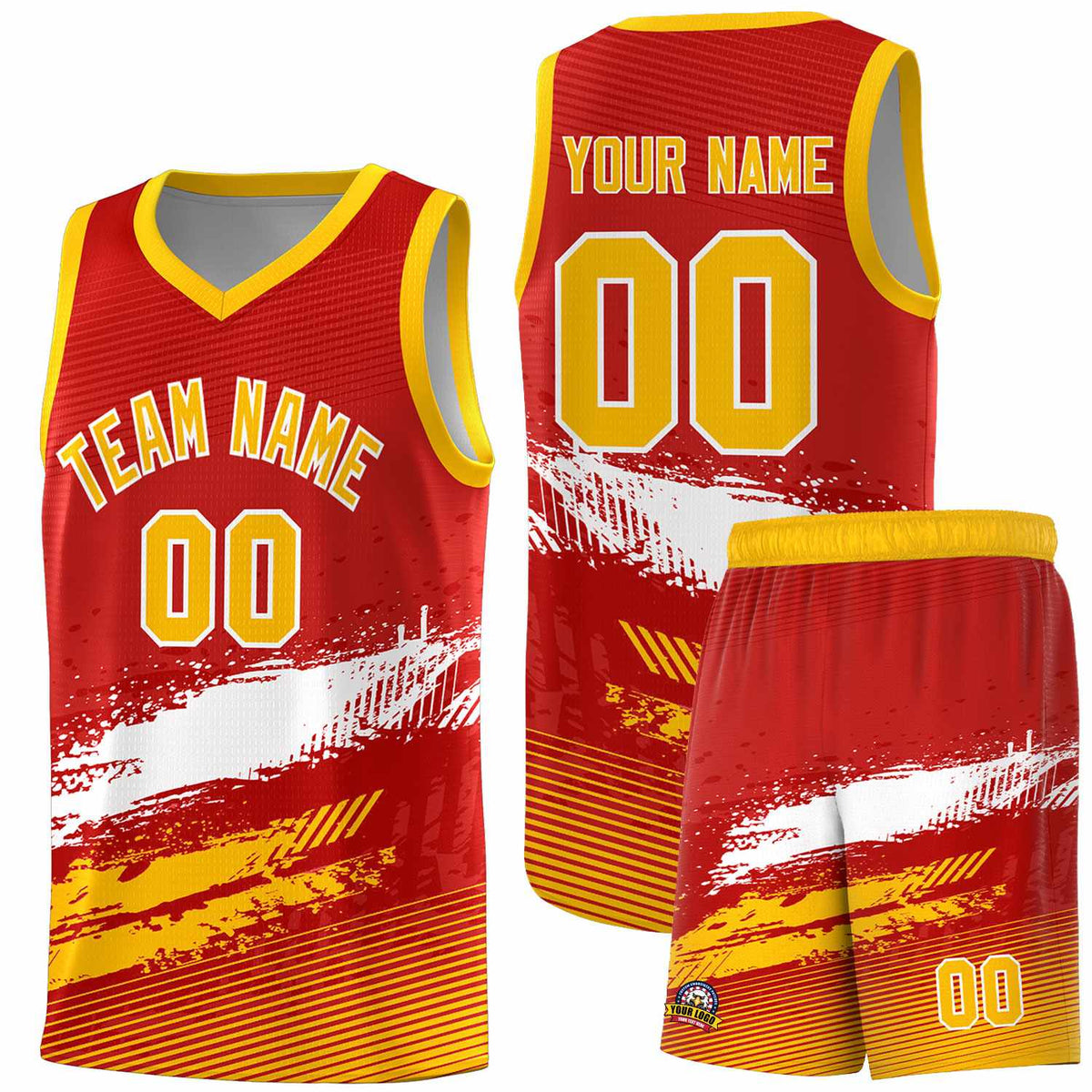 Custom Red White and Yellow Graffiti Pattern Sports Uniform Basketball Jersey|KXKSHOP