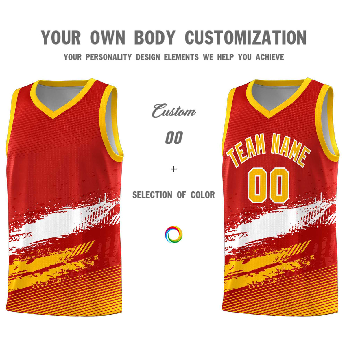 Custom Red White and Yellow Graffiti Pattern Sports Uniform Basketball Jersey|KXKSHOP