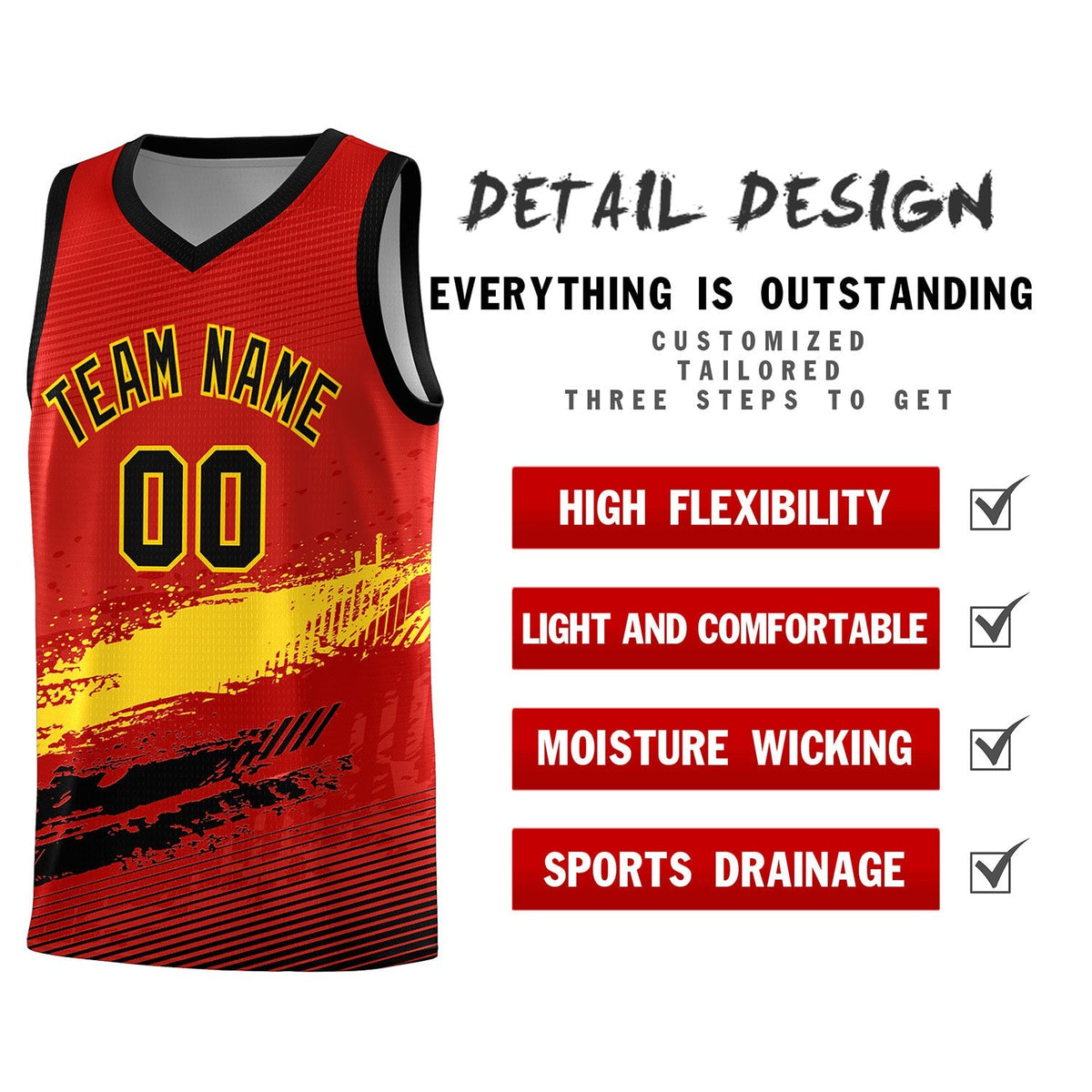 Custom Red Gold and Black Graffiti Pattern Sports Uniform Basketball Jersey|KXKSHOP