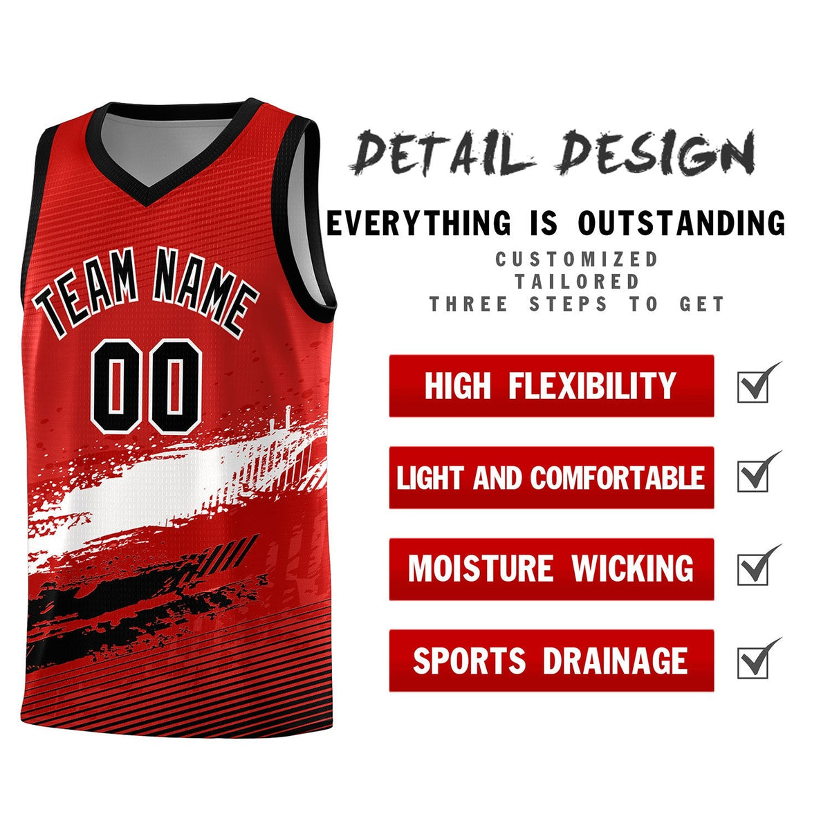 Custom Red White and Black Graffiti Pattern Sports Uniform Basketball Jersey|KXKSHOP
