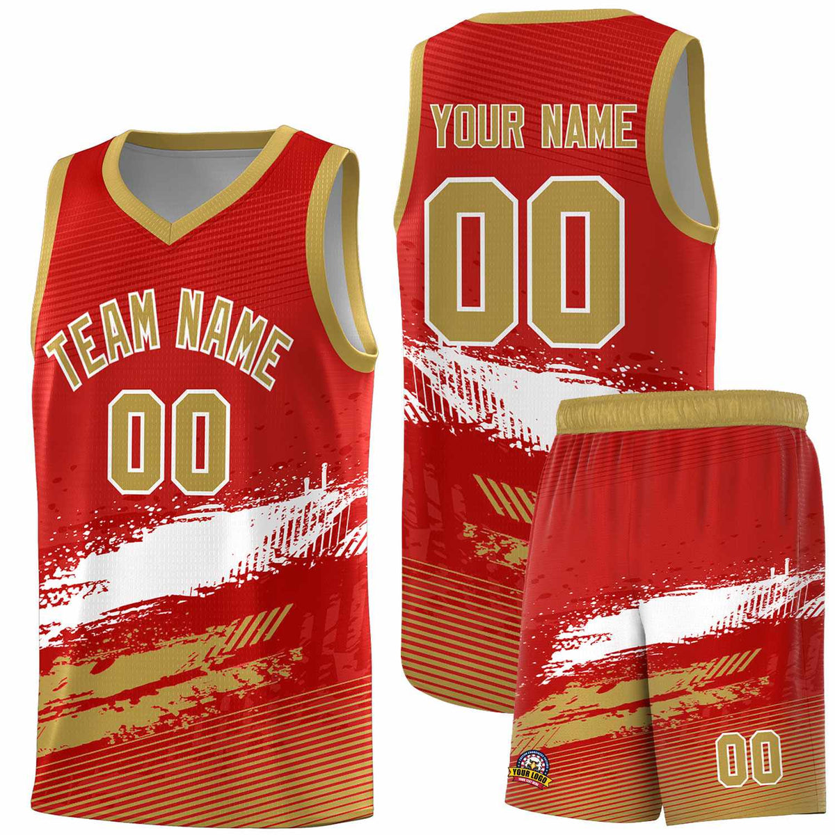 Custom Red White and Old Gold Graffiti Pattern Sports Uniform Basketball Jersey|KXKSHOP