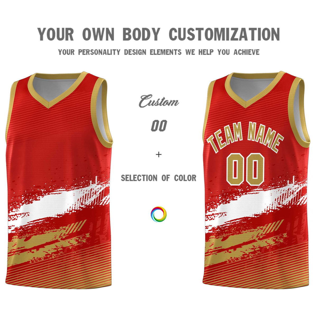Custom Red White and Old Gold Graffiti Pattern Sports Uniform Basketball Jersey|KXKSHOP