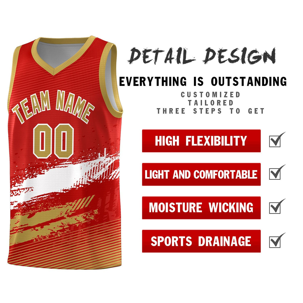 Custom Red White and Old Gold Graffiti Pattern Sports Uniform Basketball Jersey|KXKSHOP