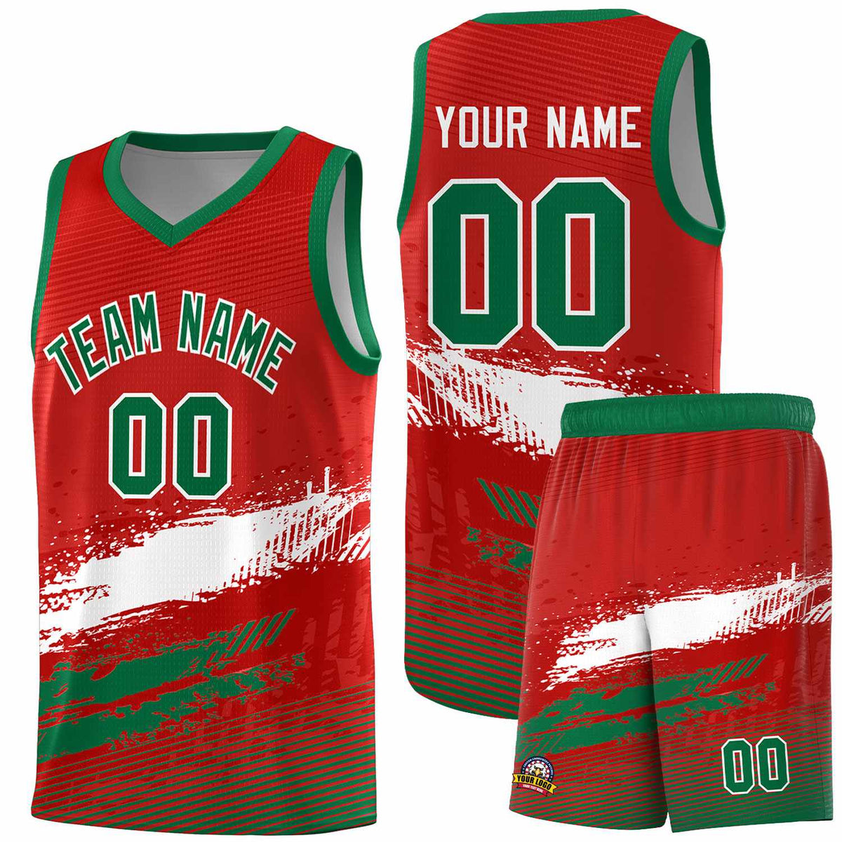 Custom Red White and Kelly Green Graffiti Pattern Sports Uniform Basketball Jersey|KXKSHOP