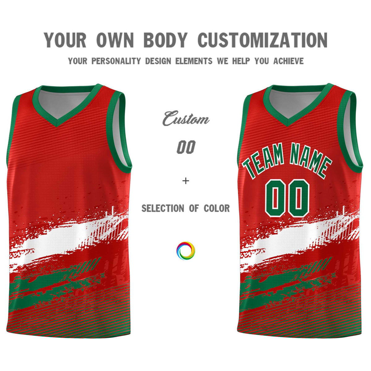 Custom Red White and Kelly Green Graffiti Pattern Sports Uniform Basketball Jersey|KXKSHOP