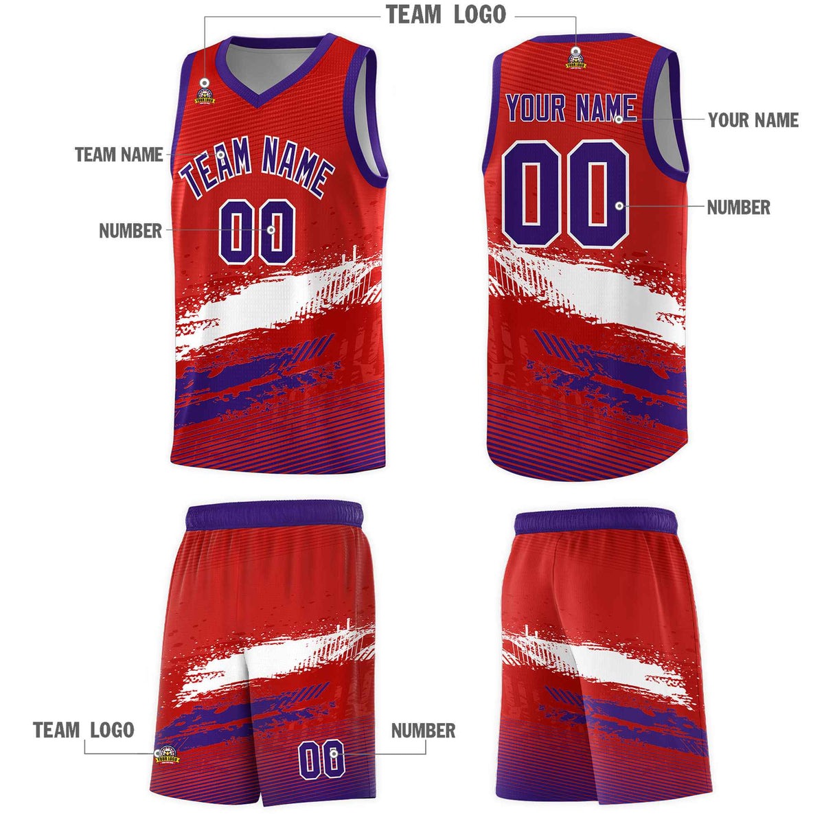 Custom Red White and Purple Graffiti Pattern Sports Uniform Basketball Jersey|KXKSHOP