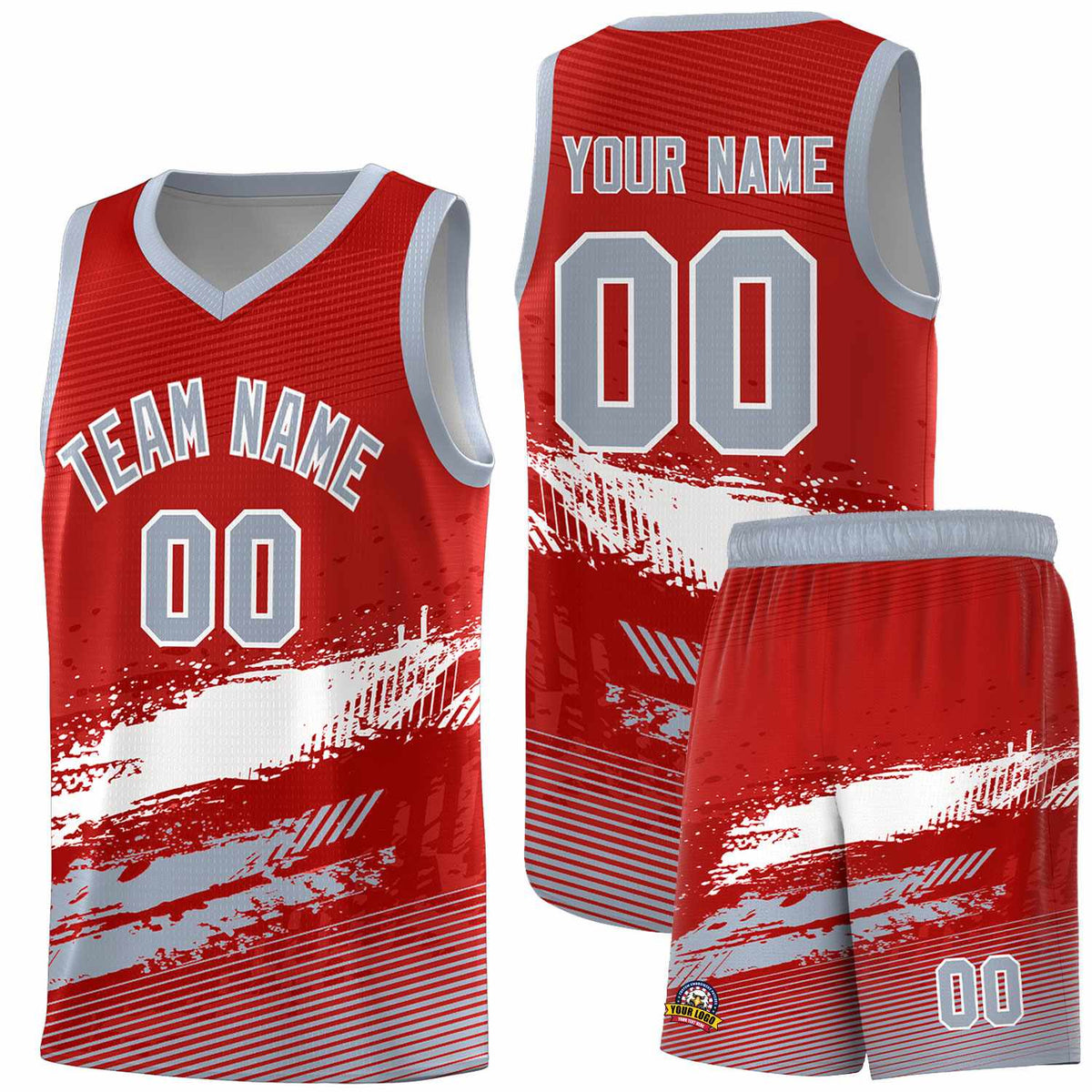 Custom Red White and Gray Graffiti Pattern Sports Uniform Basketball Jersey|KXKSHOP