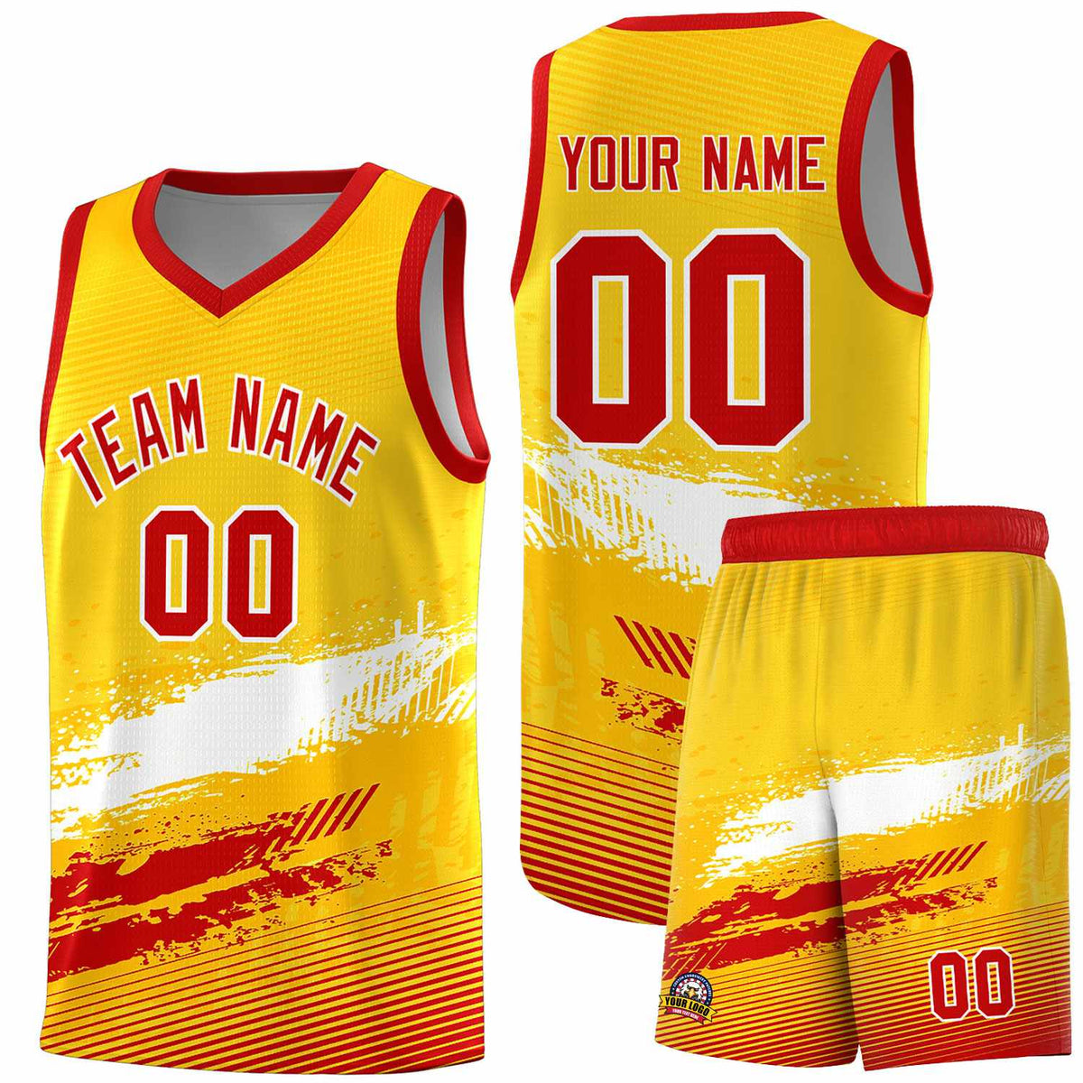 Custom Yellow White and Red Graffiti Pattern Sports Uniform Basketball Jersey|KXKSHOP