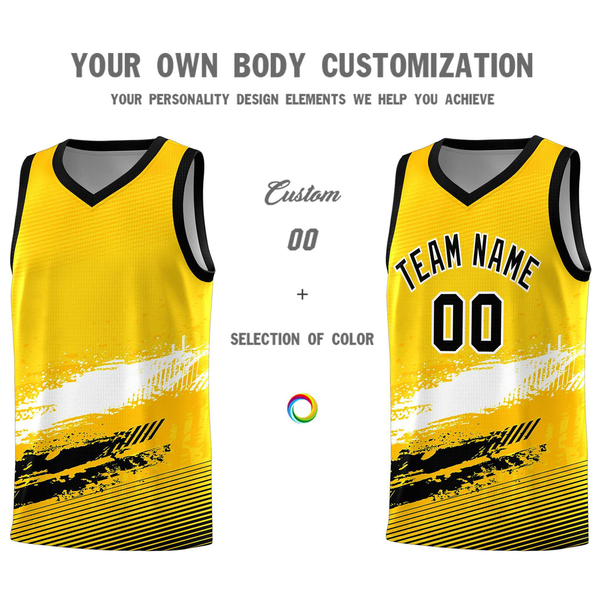 Custom Yellow White and Black Graffiti Pattern Sports Uniform Basketball Jersey|KXKSHOP