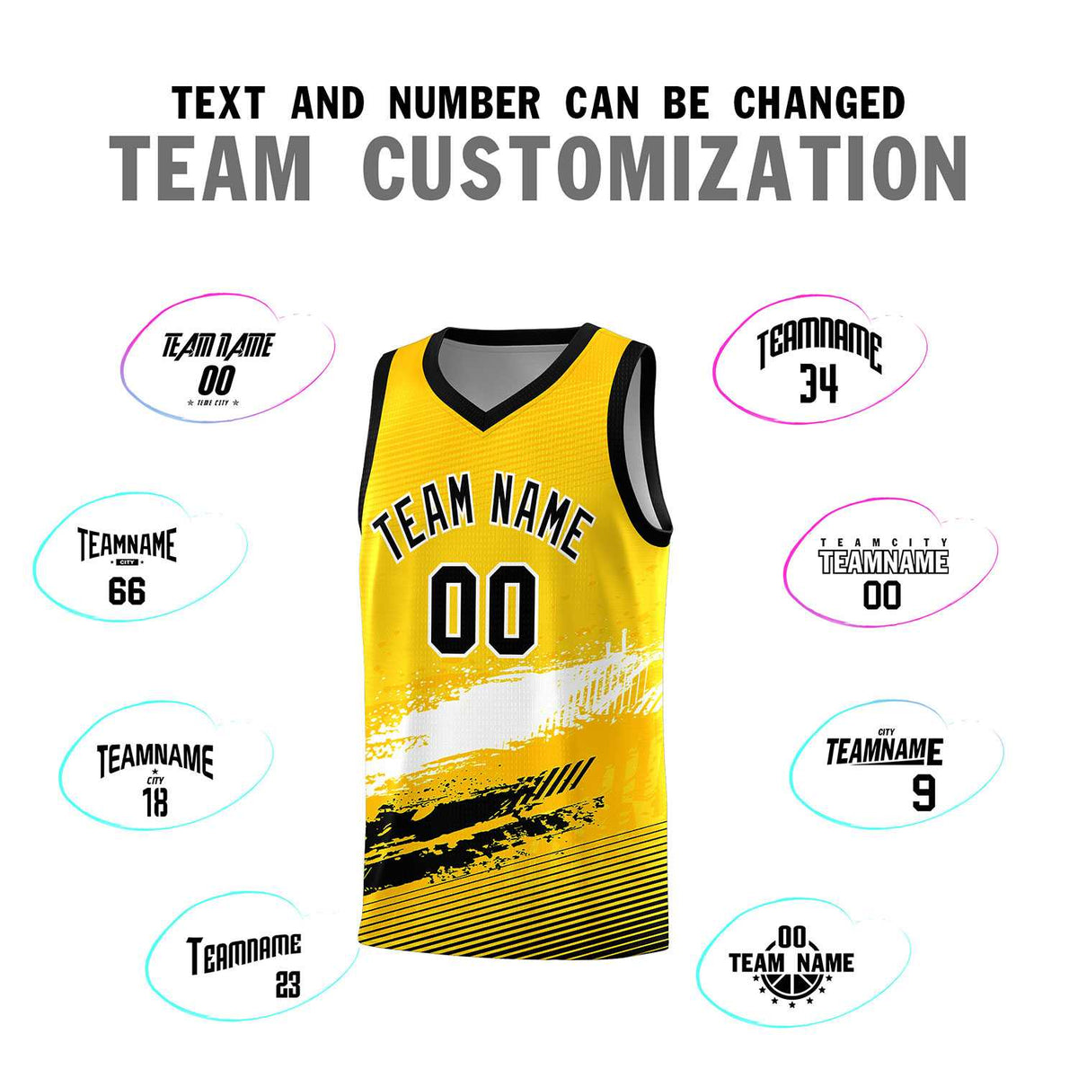 Custom Yellow White and Black Graffiti Pattern Sports Uniform Basketball Jersey|KXKSHOP
