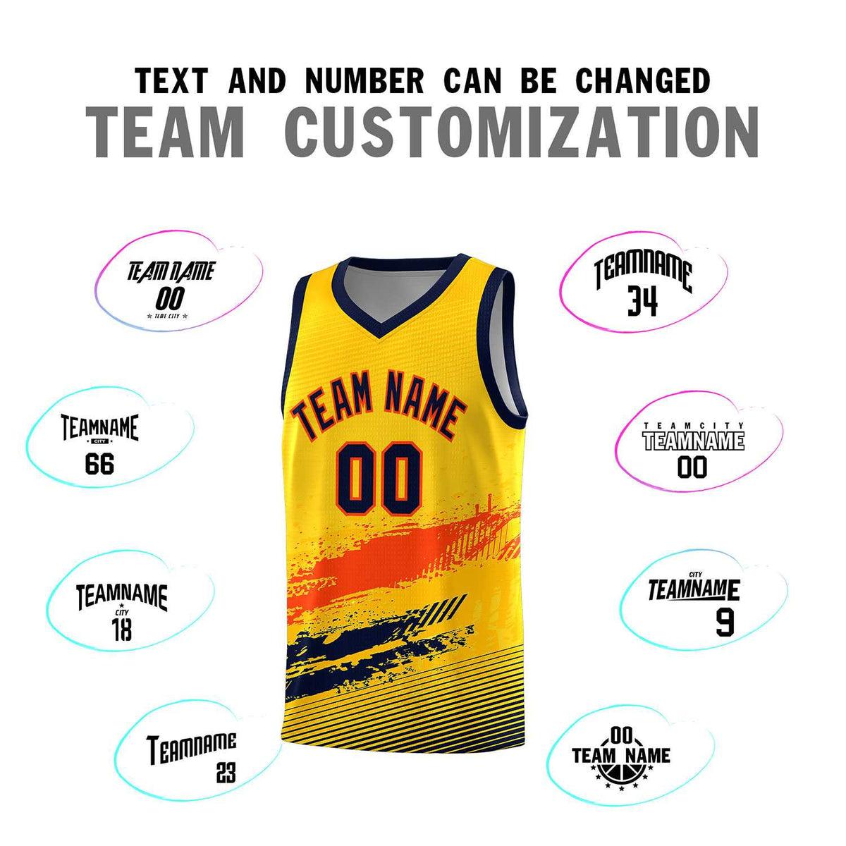 Custom Yellow Orange and Navy Graffiti Pattern Sports Uniform Basketball Jersey|KXKSHOP