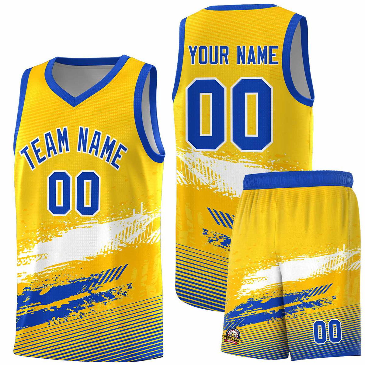 Custom Yellow White and Royal Graffiti Pattern Sports Uniform Basketball Jersey|KXKSHOP