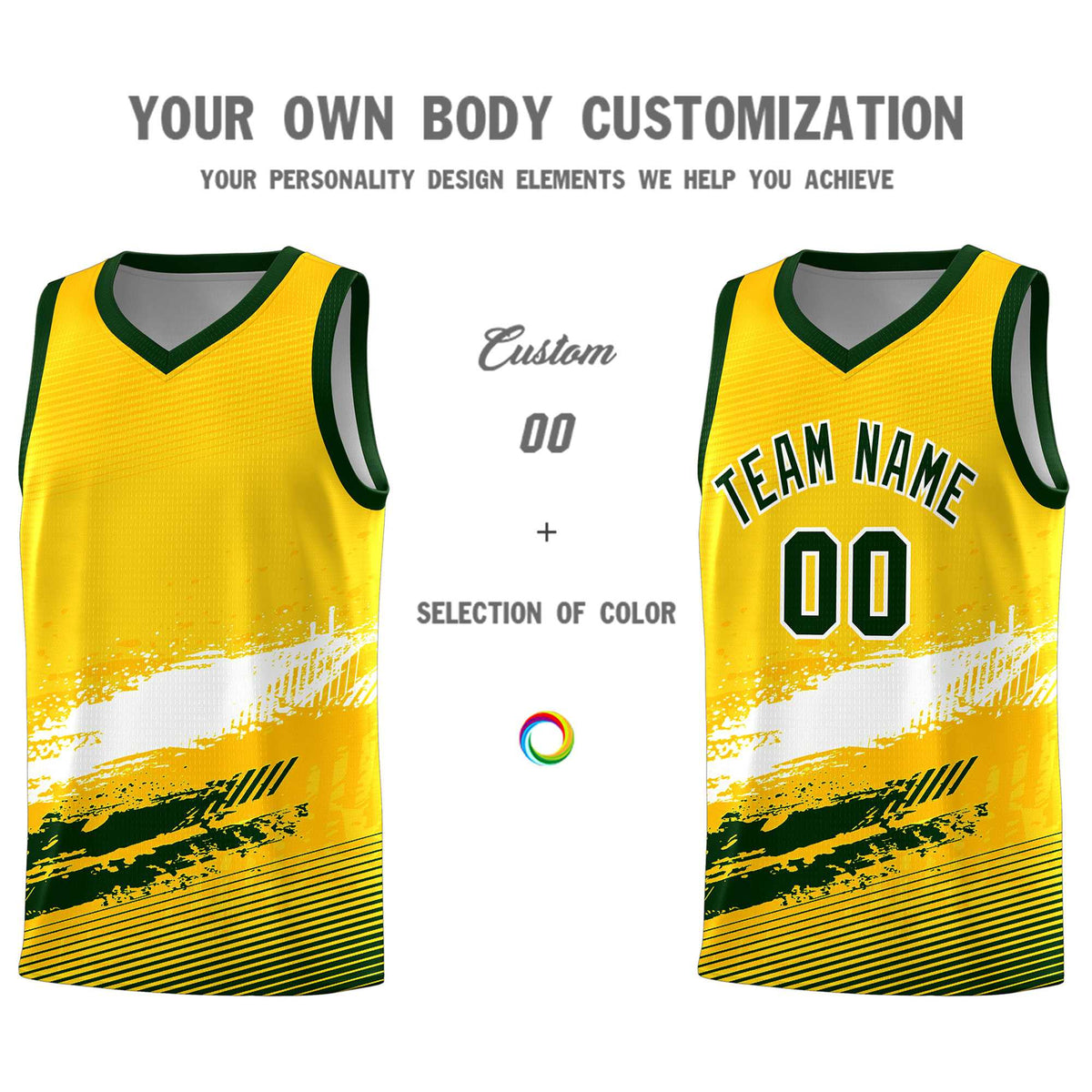 Custom Yellow White and Green Graffiti Pattern Sports Uniform Basketball Jersey|KXKSHOP