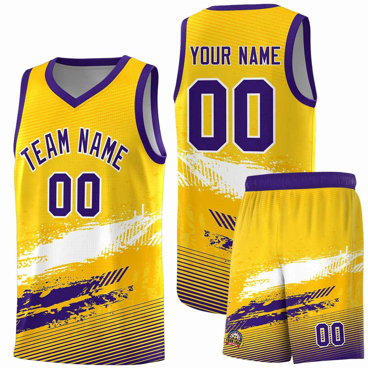 Custom Yellow White and Purple Graffiti Pattern Sports Uniform Basketball Jersey|KXKSHOP
