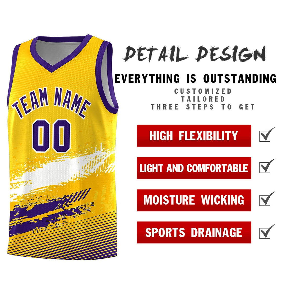 Custom Yellow White and Purple Graffiti Pattern Sports Uniform Basketball Jersey|KXKSHOP