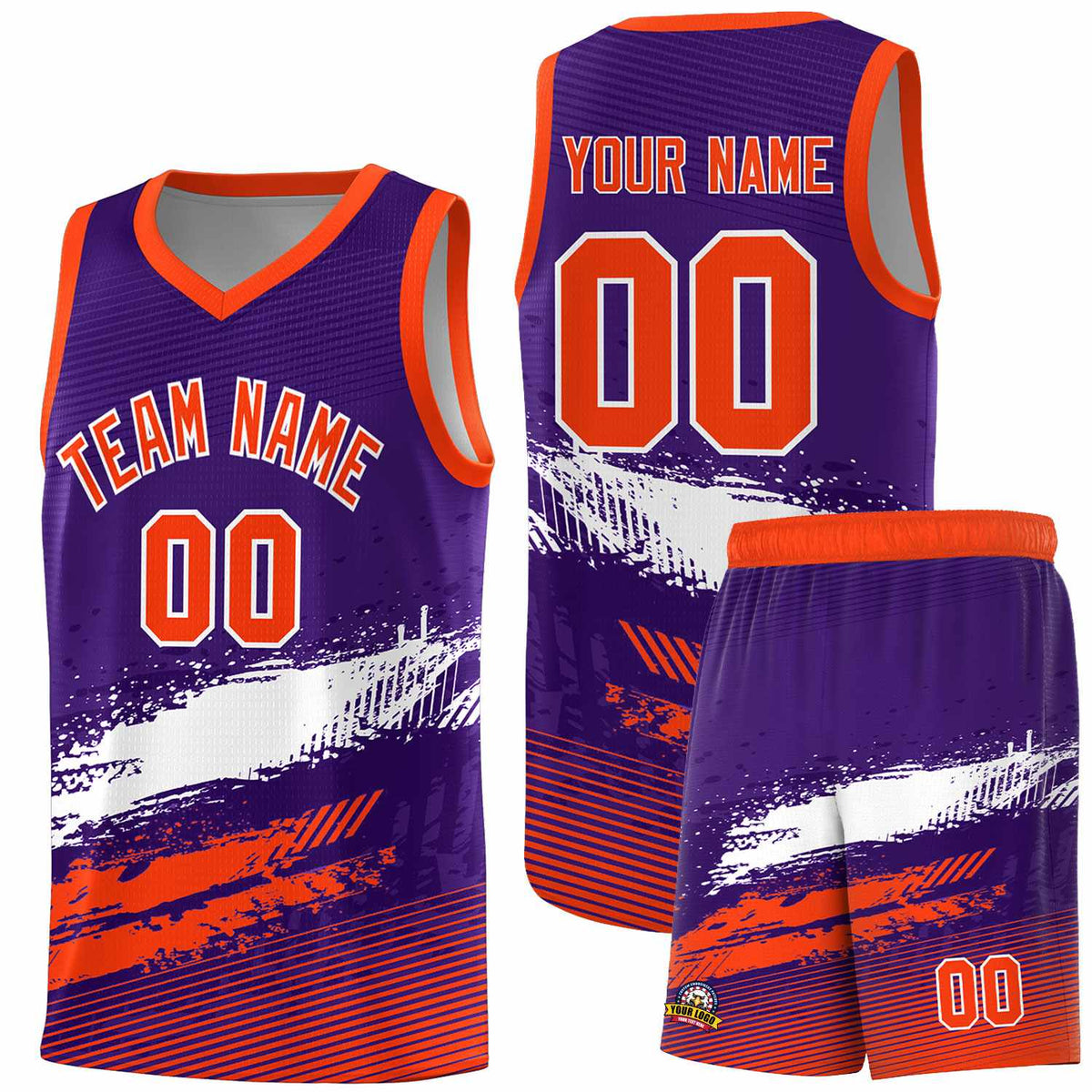 Custom Purple White and Orange Graffiti Pattern Sports Uniform Basketball Jersey|KXKSHOP