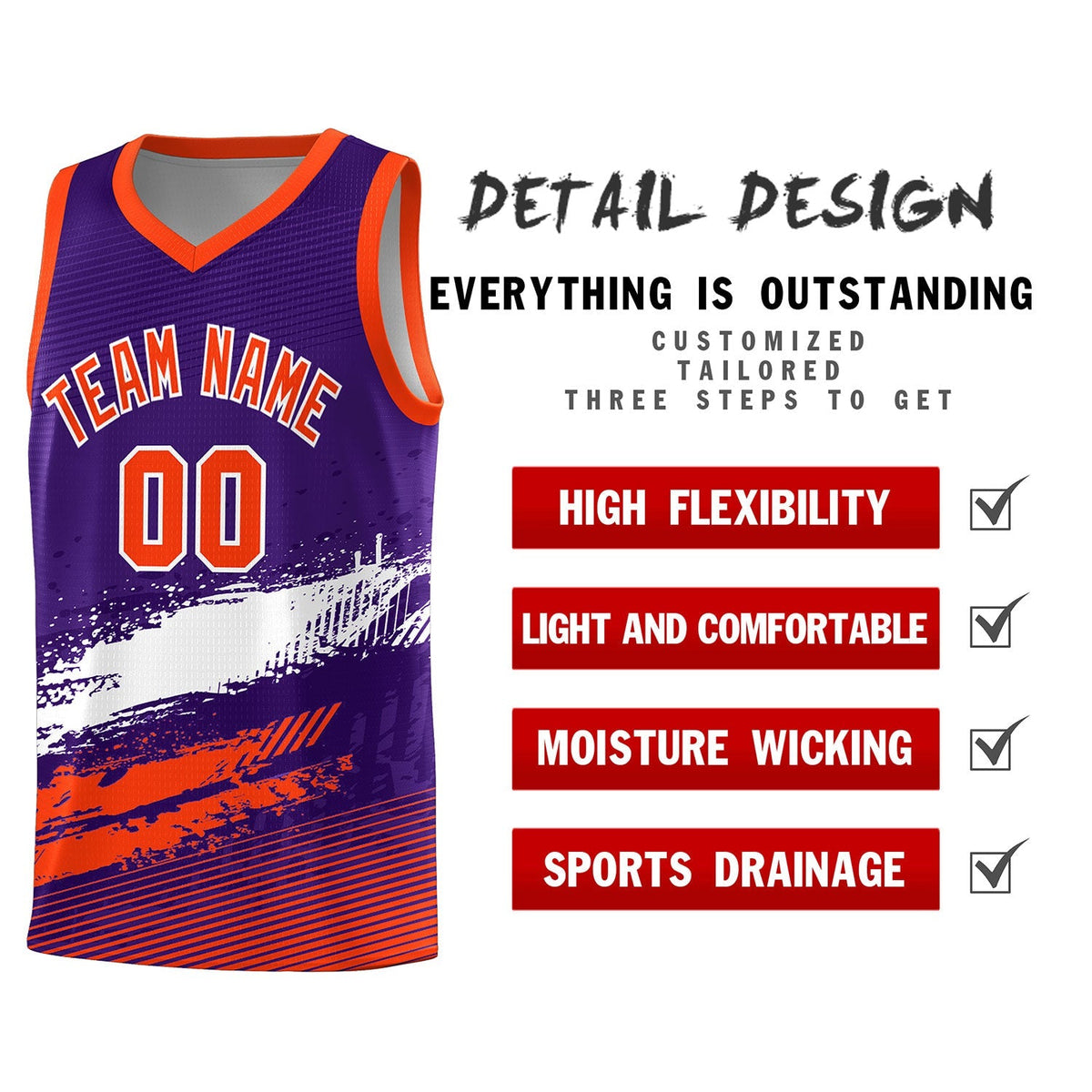 Custom Purple White and Orange Graffiti Pattern Sports Uniform Basketball Jersey|KXKSHOP