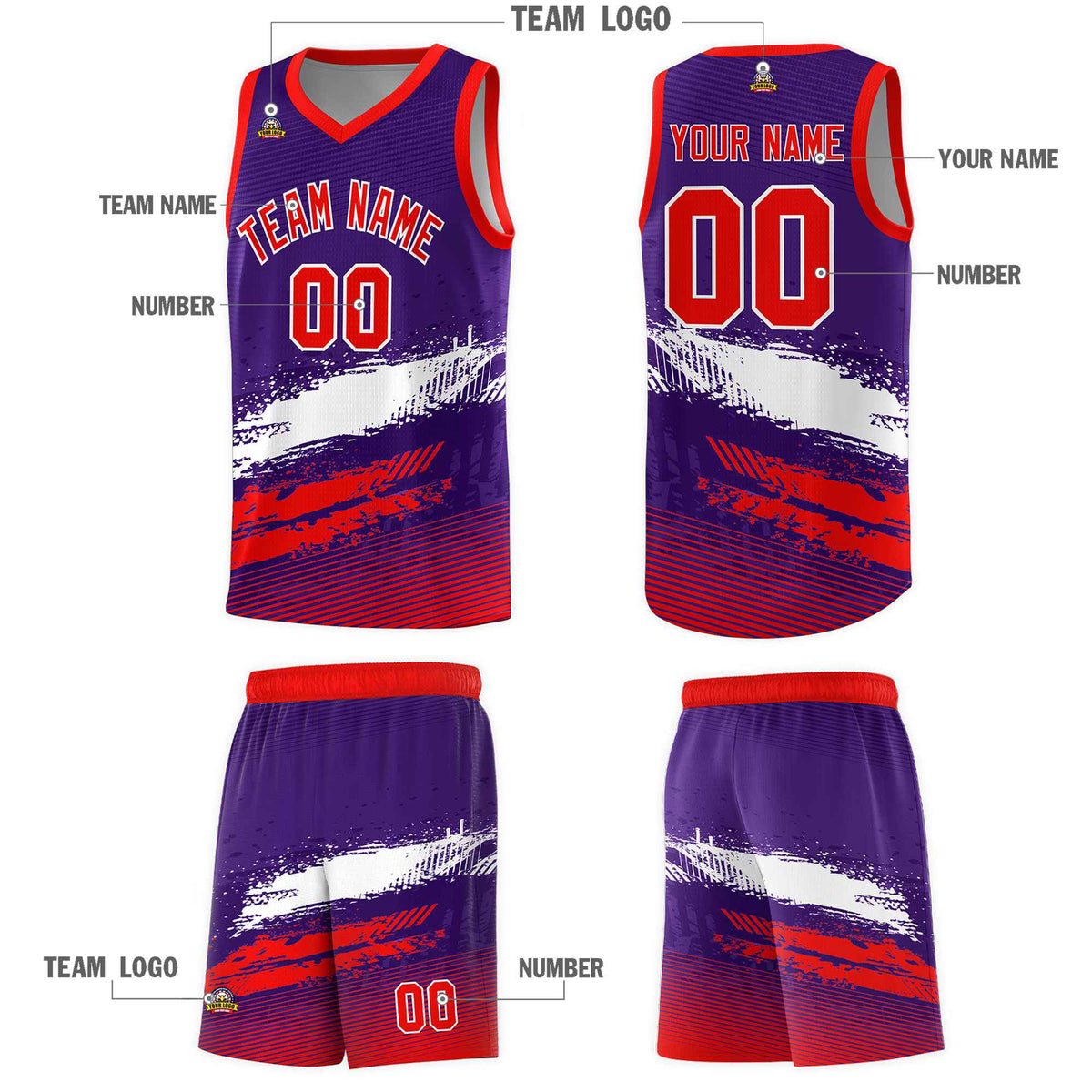 Custom Purple White and Red Graffiti Pattern Sports Uniform Basketball Jersey|KXKSHOP