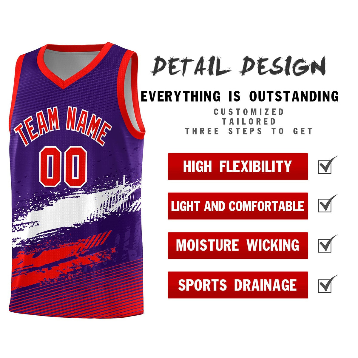 Custom Purple White and Red Graffiti Pattern Sports Uniform Basketball Jersey|KXKSHOP