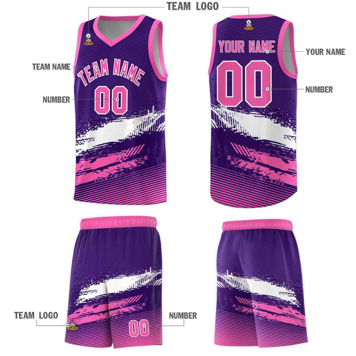 Custom Purple White and Pink Graffiti Pattern Sports Uniform Basketball Jersey|KXKSHOP