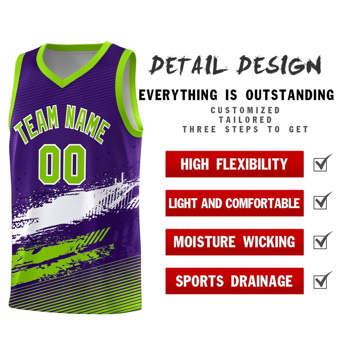 Custom Purple White and Neon Green Graffiti Pattern Sports Uniform Basketball Jersey|KXKSHOP