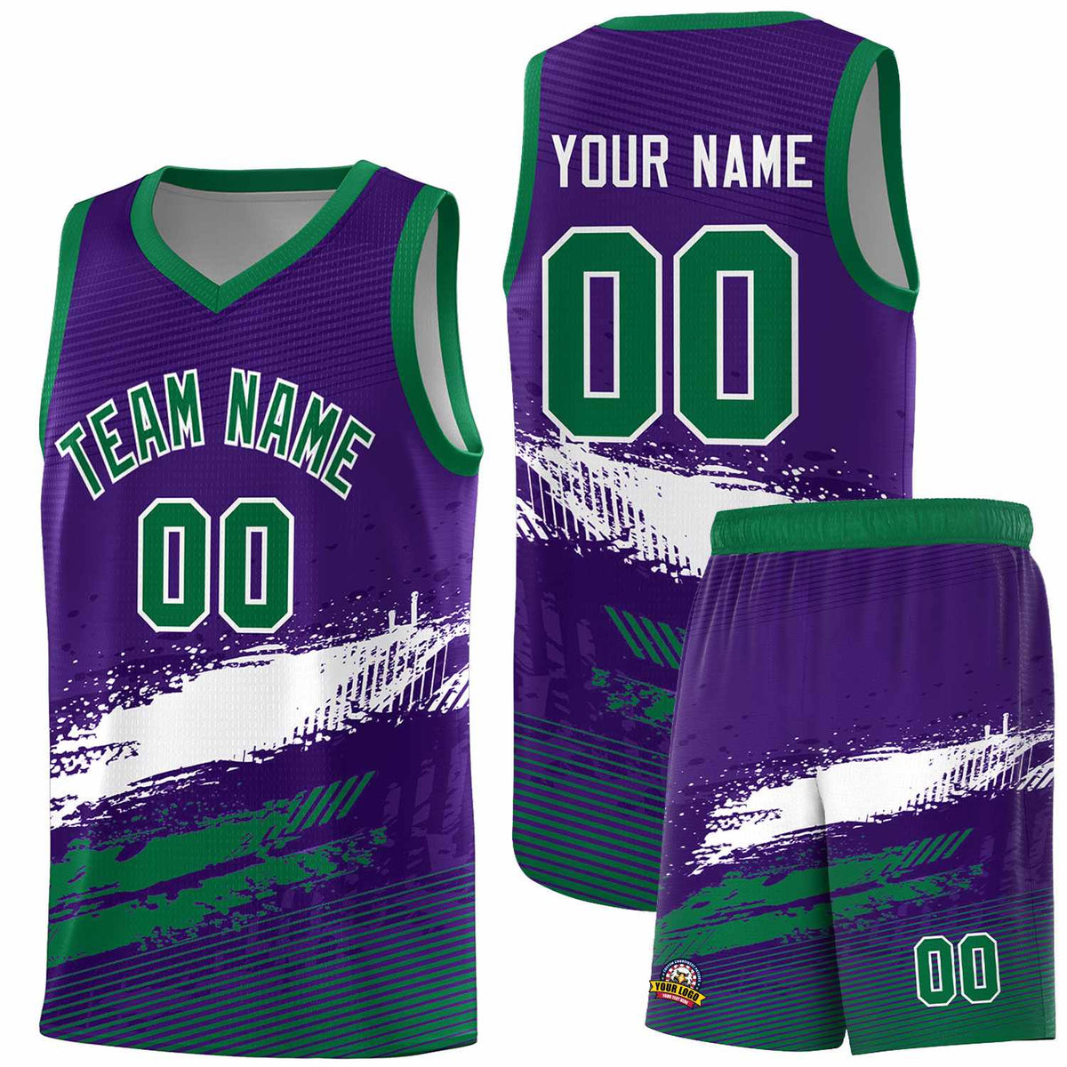 Custom Purple White and Kelly Green Graffiti Pattern Sports Uniform Basketball Jersey|KXKSHOP