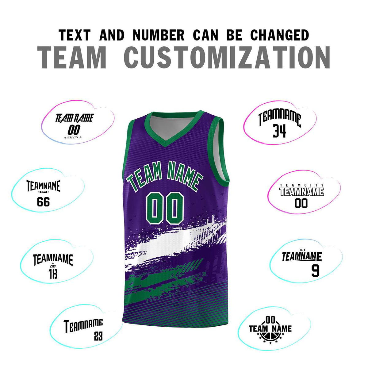 Custom Purple White and Kelly Green Graffiti Pattern Sports Uniform Basketball Jersey|KXKSHOP