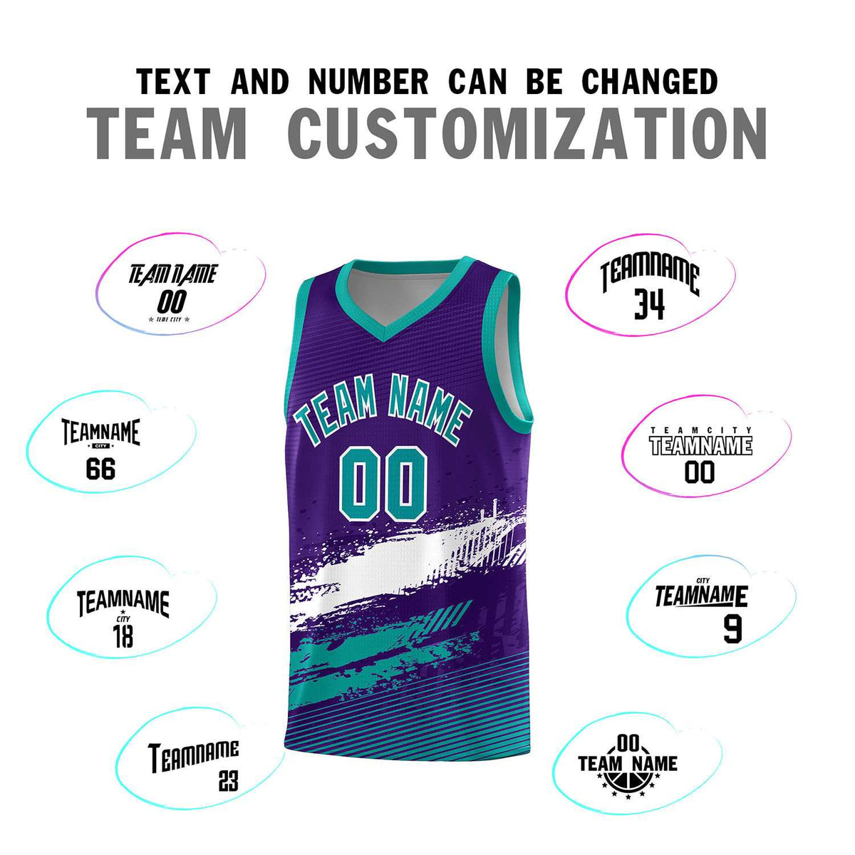 Custom Purple White and Aqua Graffiti Pattern Sports Uniform Basketball Jersey|KXKSHOP