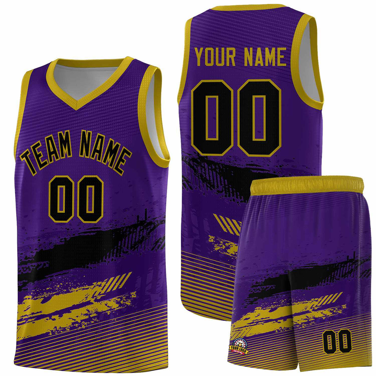 Custom Purple Black and Old Gold Graffiti Pattern Sports Uniform Basketball Jersey|KXKSHOP